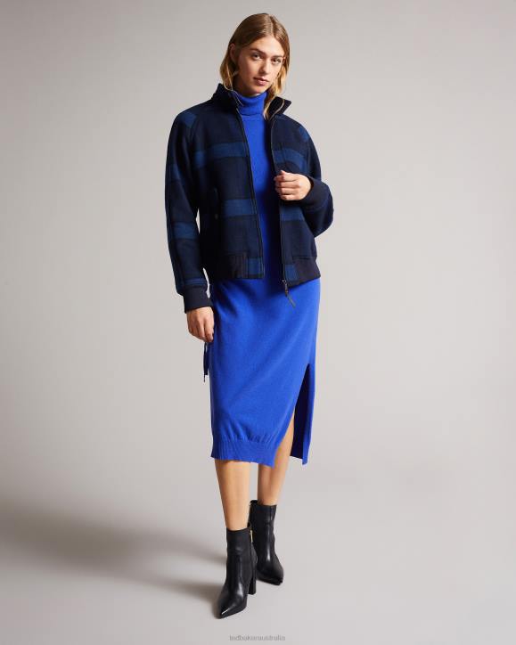 Ted Baker Aavvaa Knitted Dress With Ruched Side Detail Bright Blue Clothing Women TLPL582