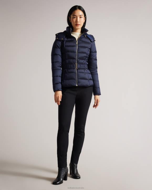 Ted Baker Abbiiee Belted Padded Coat With Detachable Hood Navy Clothing Women TLPL105