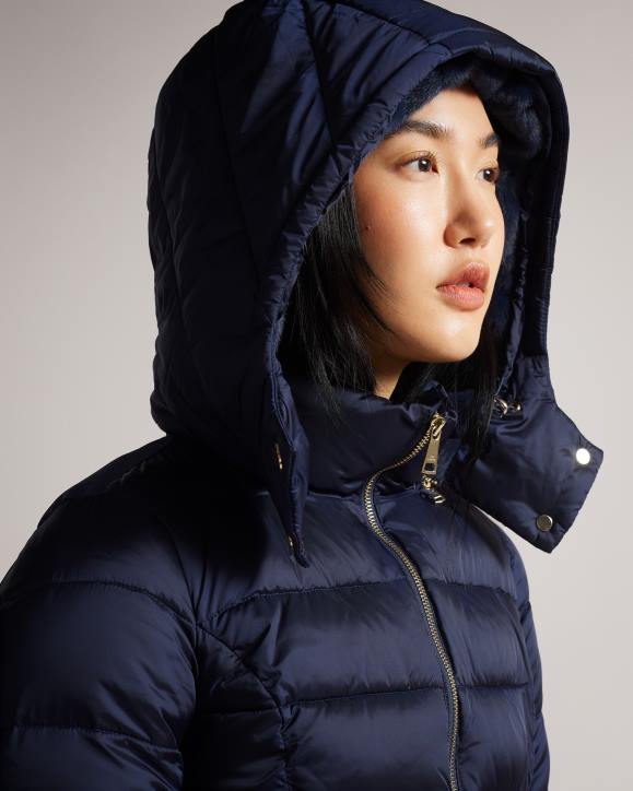 Ted Baker Abbiiee Belted Padded Coat With Detachable Hood Navy Clothing Women TLPL105