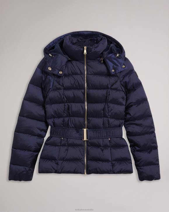 Ted Baker Abbiiee Belted Padded Coat With Detachable Hood Navy Clothing Women TLPL105