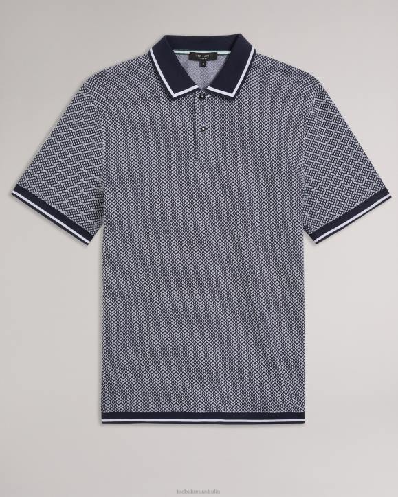 Ted Baker Affric Short Sleeve Regular Geo Textured Polo Shirt Navy Clothing Men TLPL1322