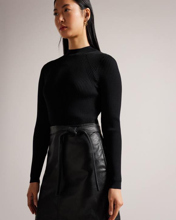 Ted Baker Alltaa Knitted Bodice Dress With Pleather Skirt Black Clothing Women TLPL129