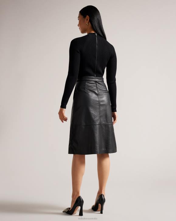 Ted Baker Alltaa Knitted Bodice Dress With Pleather Skirt Black Clothing Women TLPL129