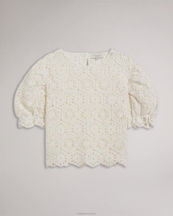 Ted Baker Ambya Crochet Knit Puff Sleeve Top White Clothing Women TLPL234