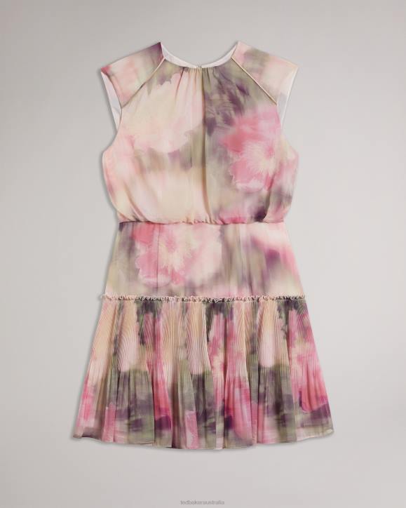 Ted Baker Amorita Blurred Floral Waisted Sleeveless Mini Dress Coral Clothing Women TLPL24