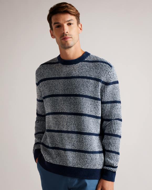 Ted Baker Angio Regular Fit Textured Stripe Jumper Blue Clothing Men TLPL1288