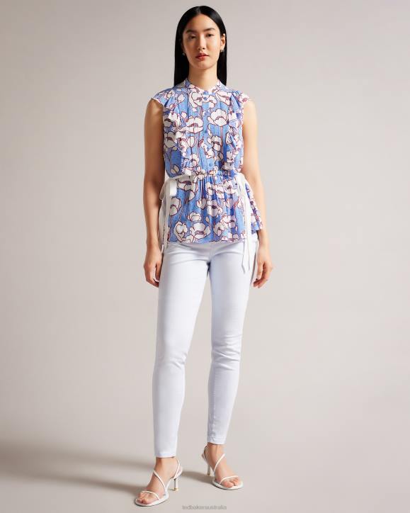 Ted Baker Audriar Poppy Peplum Top With Contrast Ties Blue Clothing Women TLPL295