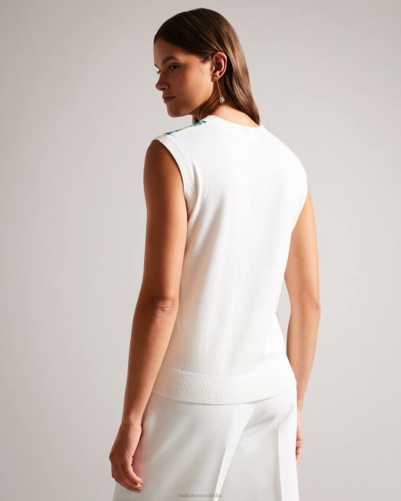 Ted Baker Behlla Woven Front Sweater Vest White Clothing Women TLPL128