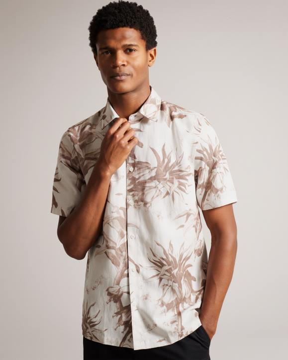 Ted Baker Belmar Short Sleeve Botanical Print Shirt Natural Clothing Men TLPL1458