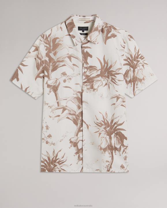 Ted Baker Belmar Short Sleeve Botanical Print Shirt Natural Clothing Men TLPL1458