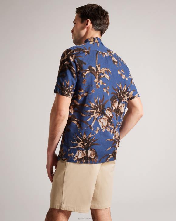 Ted Baker Belmar Short Sleeve Botanical Print Shirt Navy Clothing Men TLPL1360