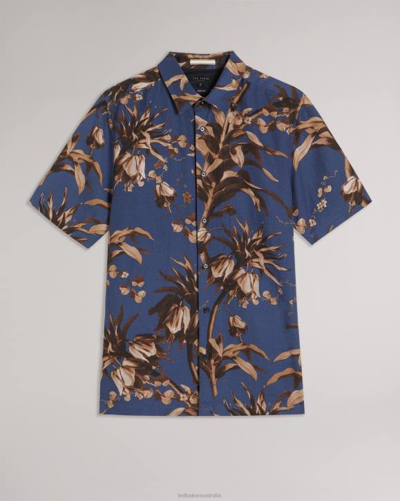 Ted Baker Belmar Short Sleeve Botanical Print Shirt Navy Clothing Men TLPL1360