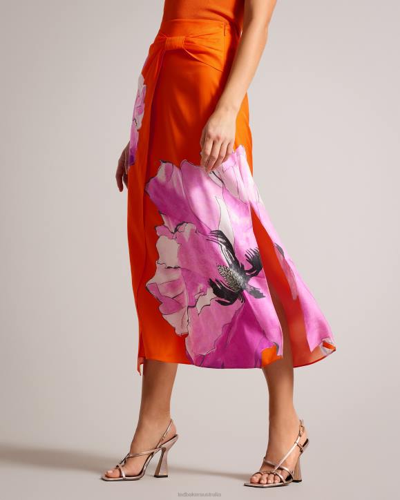 Ted Baker Bethhie Floral Asymmetric Twist Slip Skirt Bright Orange Clothing Women TLPL191