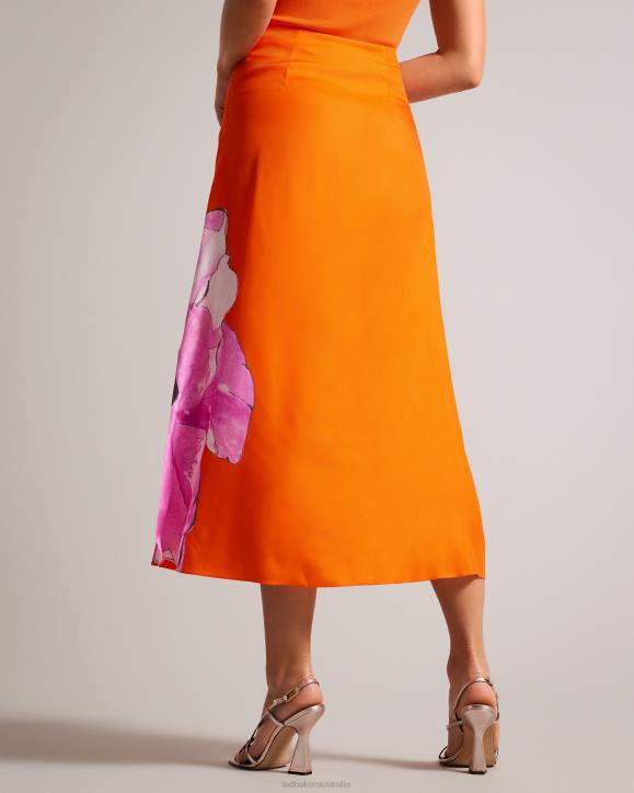 Ted Baker Bethhie Floral Asymmetric Twist Slip Skirt Bright Orange Clothing Women TLPL191