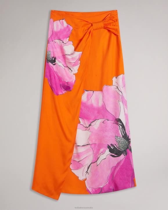 Ted Baker Bethhie Floral Asymmetric Twist Slip Skirt Bright Orange Clothing Women TLPL191