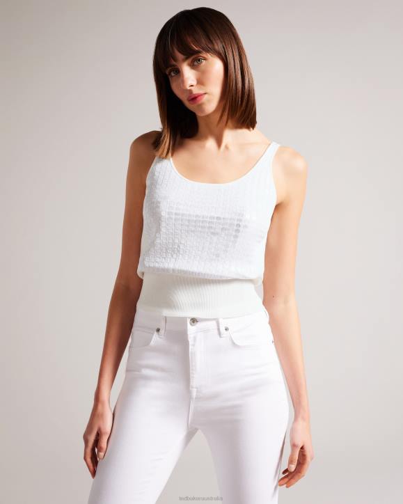 Ted Baker Bobbiiy Sequin Detail Knitted Vest White Clothing Women TLPL145