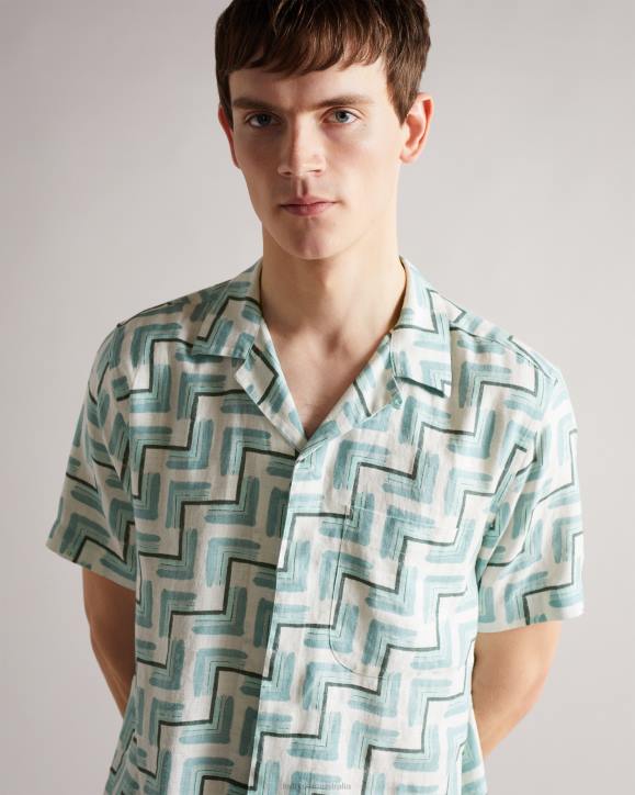 Ted Baker Brecon SS Retro Geo Print Shirt Sky Blue Clothing Men TLPL1524