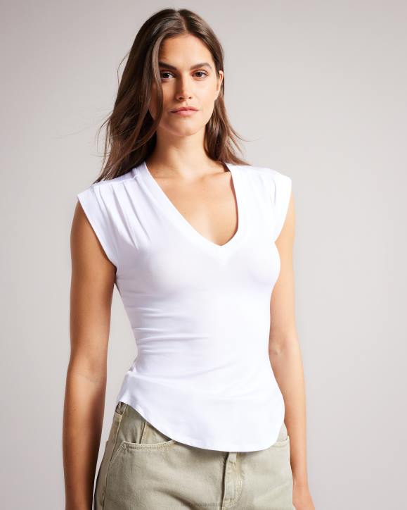 Ted Baker Brilyan Fitted V Neck Top White Clothing Women TLPL113