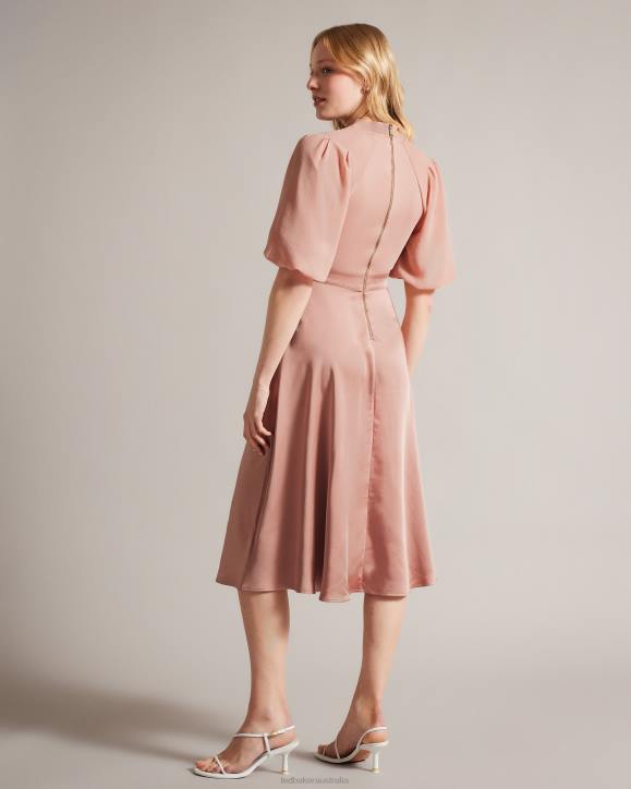 Ted Baker Brontei Puff Sleeve Fitted Bodice Midi Dress Dusky Pink Clothing Women TLPL18