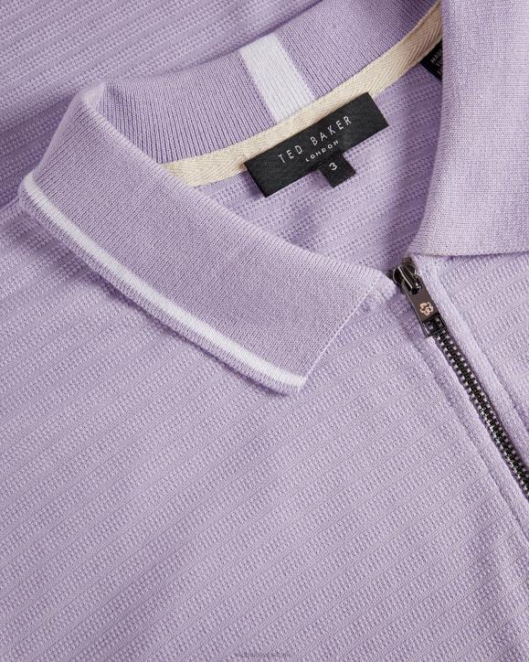 Ted Baker Buer Short Sleeve Textured Zip Polo Shirt LT-PURPLE Clothing Men TLPL1577