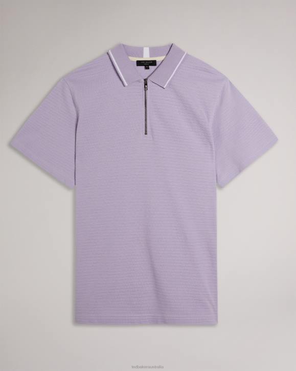 Ted Baker Buer Short Sleeve Textured Zip Polo Shirt LT-PURPLE Clothing Men TLPL1577