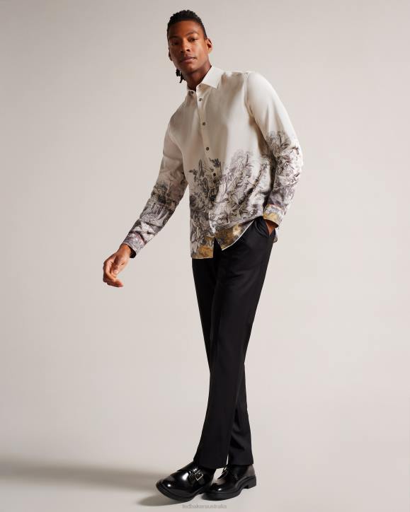 Ted Baker Bushey Long Sleeve Botanical Border Shirt Natural Clothing Men TLPL1391