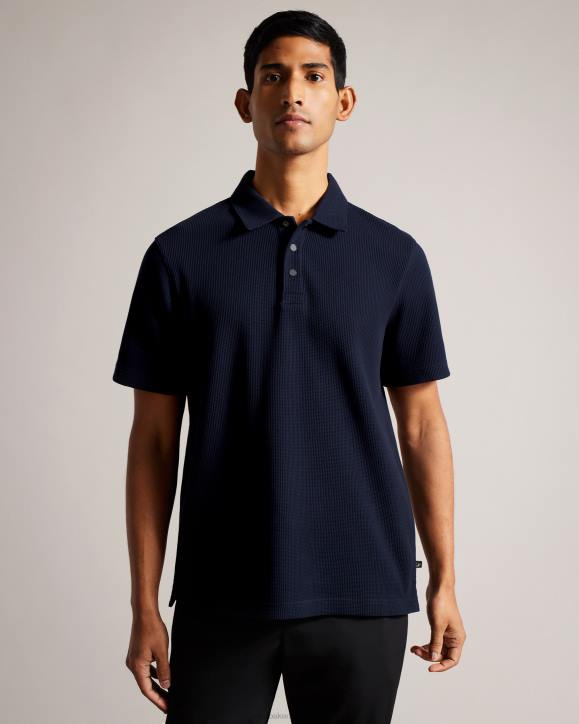 Ted Baker Bute Short Sleeve Regular Fit Textured Polo Shirt Navy Clothing Men TLPL1234