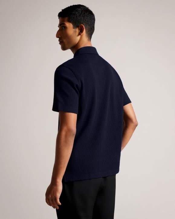 Ted Baker Bute Short Sleeve Regular Fit Textured Polo Shirt Navy Clothing Men TLPL1234