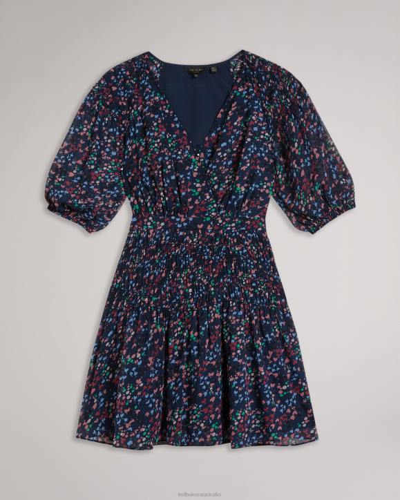 Ted Baker Casadee Smock Panel Wrap Mini Dress Dark Navy Clothing Women TLPL261