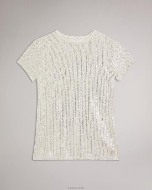 Ted Baker Catrino Metallic Fitted T Shirt IVORY Clothing Women TLPL516