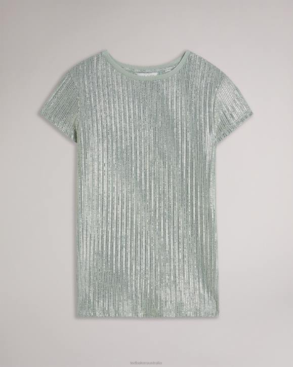 Ted Baker Catrino Metallic Fitted T Shirt PL-GREEN Clothing Women TLPL609