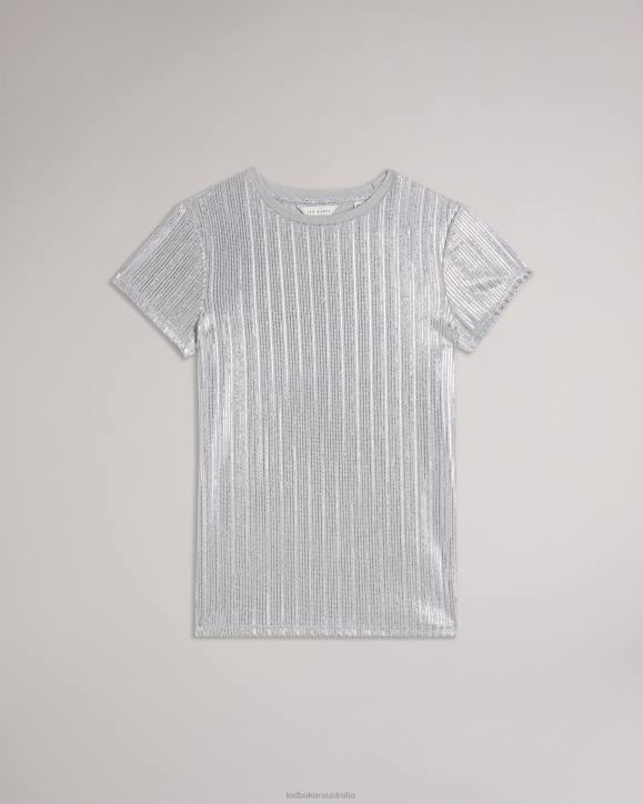 Ted Baker Catrino Metallic Fitted T Shirt SILVER Clothing Women TLPL556