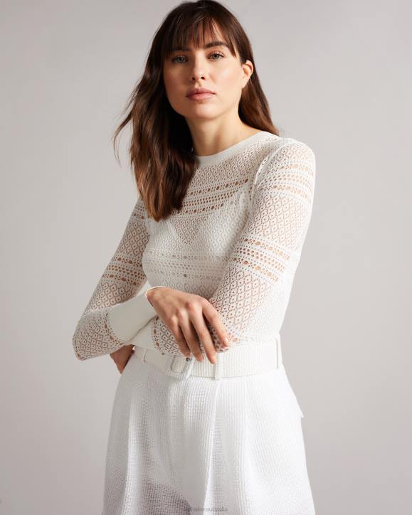 Ted Baker Cette Lace Stitch Cropped Jumper White Clothing Women TLPL634