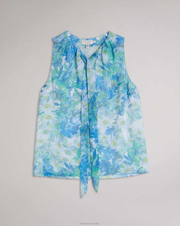 Ted Baker Chalote Sleeveless Floral Top With Tie Detail White Clothing Women TLPL430