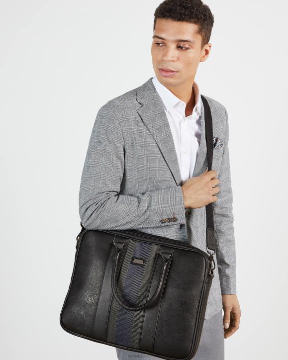 Ted Baker Cherade Stripe-trimmed leather briefcase Black Bags Men TLPL1788