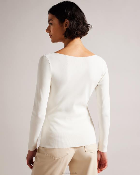 Ted Baker Cileste V Neck Slim Fit Knit Top Ivory Clothing Women TLPL355