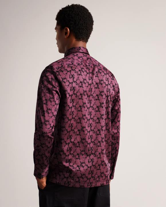 Ted Baker Comlee Long Sleeve Floral Print Shirt Maroon Clothing Men TLPL1240