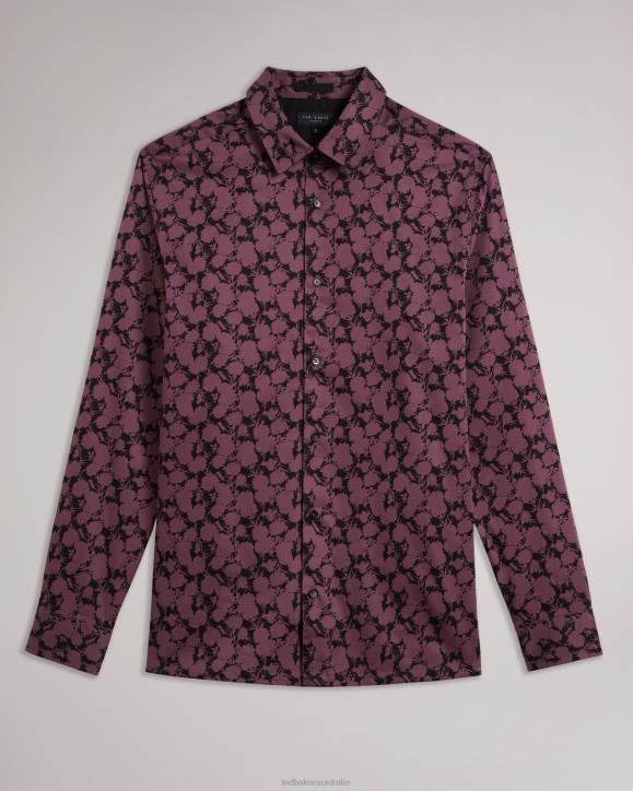 Ted Baker Comlee Long Sleeve Floral Print Shirt Maroon Clothing Men TLPL1240