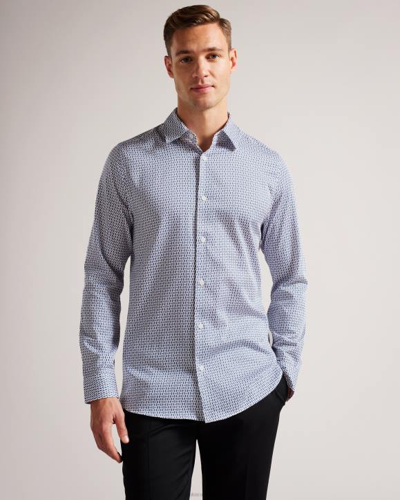 Ted Baker Conifur Long Sleeve Circle Geometric Print Shirt Light Blue Clothing Men TLPL1238