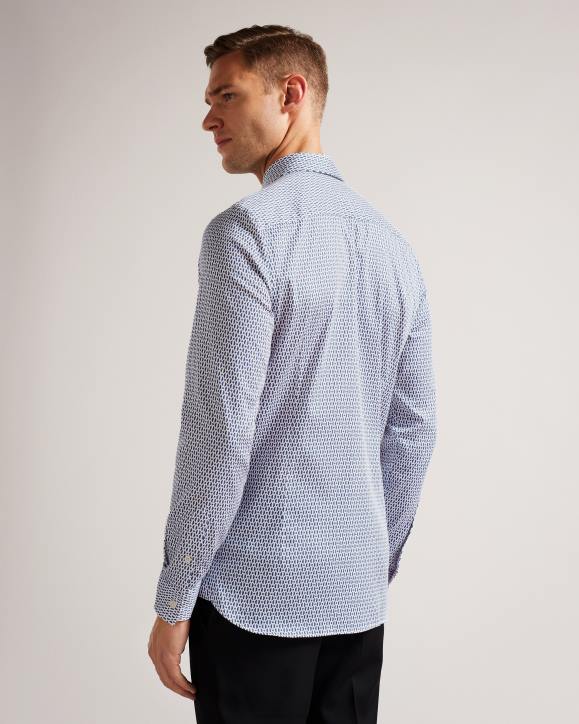 Ted Baker Conifur Long Sleeve Circle Geometric Print Shirt Light Blue Clothing Men TLPL1238