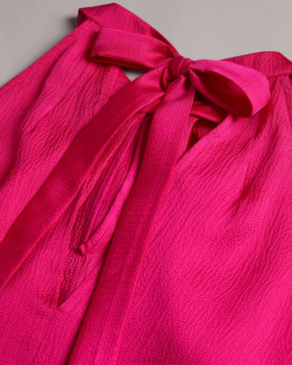 Ted Baker Corrali Pleated Satin Halter Neck Top Bright Pink Clothing Women TLPL37