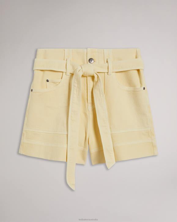 Ted Baker Danikii Self Tie High Waist Denim Shorts Light Yellow Clothing Women TLPL382