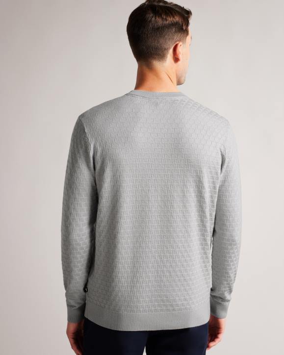 Ted Baker Dartell Long Sleeve T Stitched Crew Neck Jumper Light Gray Clothing Men TLPL1490