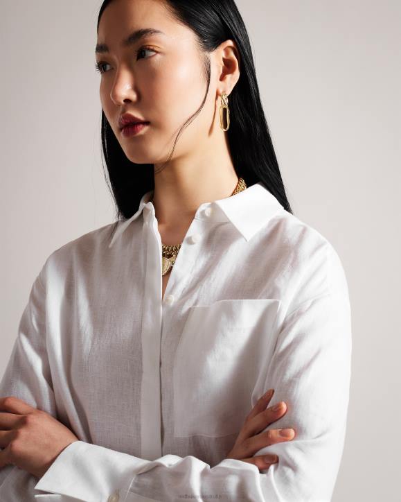 Ted Baker Dorahh Longline Linen Shirt White Clothing Women TLPL463