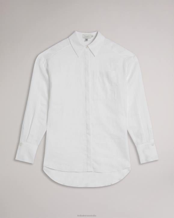 Ted Baker Dorahh Longline Linen Shirt White Clothing Women TLPL463