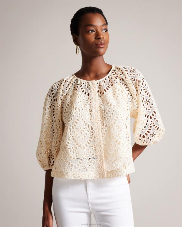 Ted Baker Elaraa Broderie Puff Sleeve Blouse White Clothing Women TLPL377