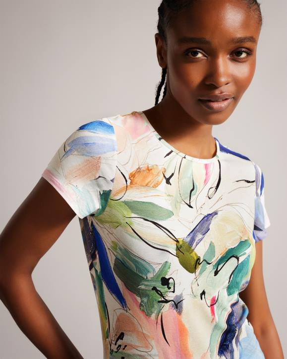 Ted Baker Elehna Magnolia Art Print T-Shirt White Clothing Women TLPL302