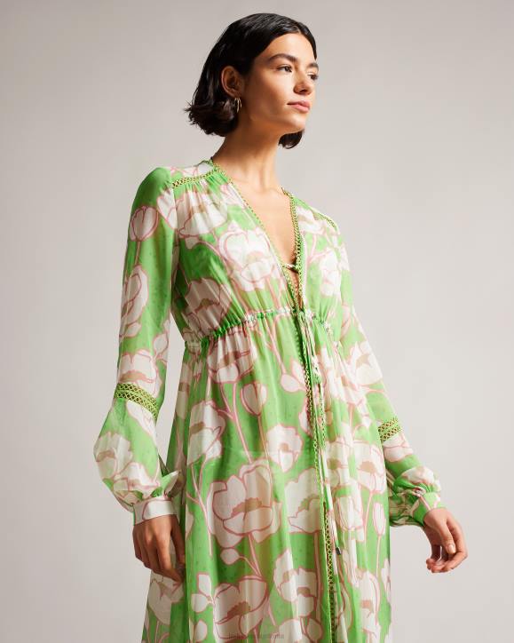 Ted Baker Elisiia High Low Poppy Print Cover Up Green Clothing Women TLPL309