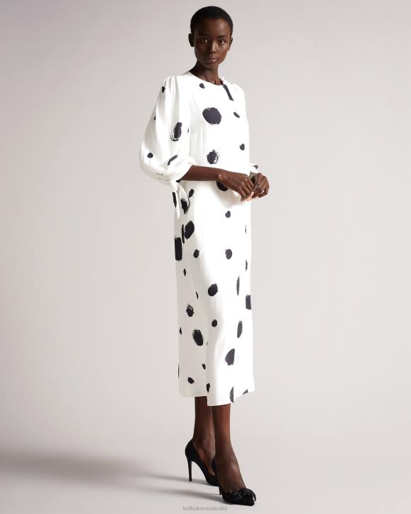 Ted Baker Eliyzza Button Up Midi Dress With Tie Cuffs White Clothing Women TLPL487