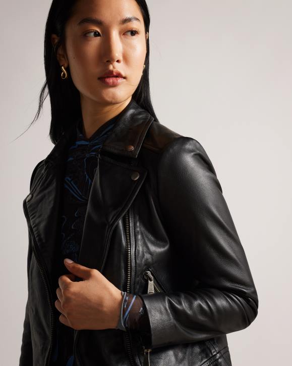 Ted Baker Ellaar Fitted Leather Biker Jacket Black Clothing Women TLPL196